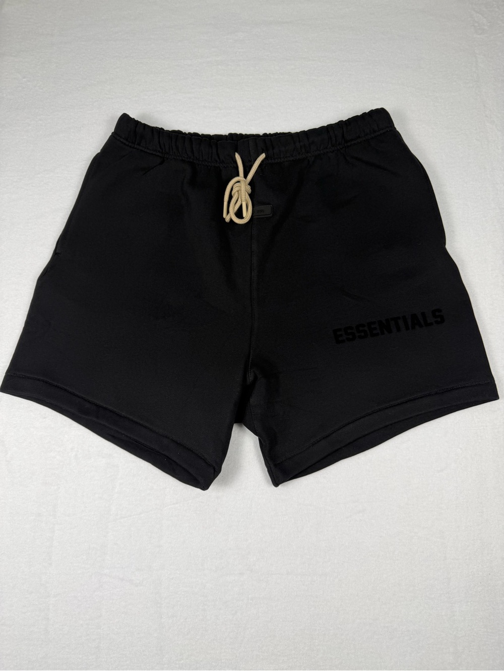 Essentials Men’s Black Athletic Drawstring Shorts with Tan Cord size Large